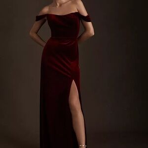 Jenny Yoo Strapless Burgundy Velvet Dress